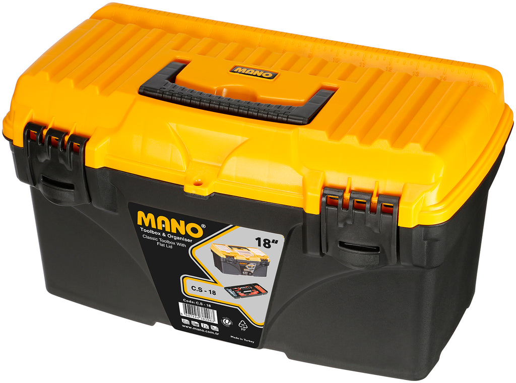 شنطة عدة بلاستيك 18 بوصة مقاس 432×250×230 مم ماركة مانو صناعة تركي