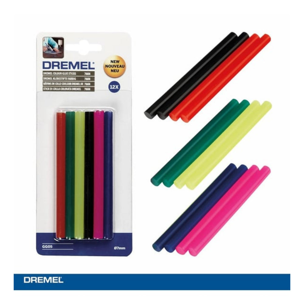 8710364052462 Dremel Glue Stick 12 PCS 7mm Colored اصابع شمع ملون دريميل 7 مم عدد 12 قطعة