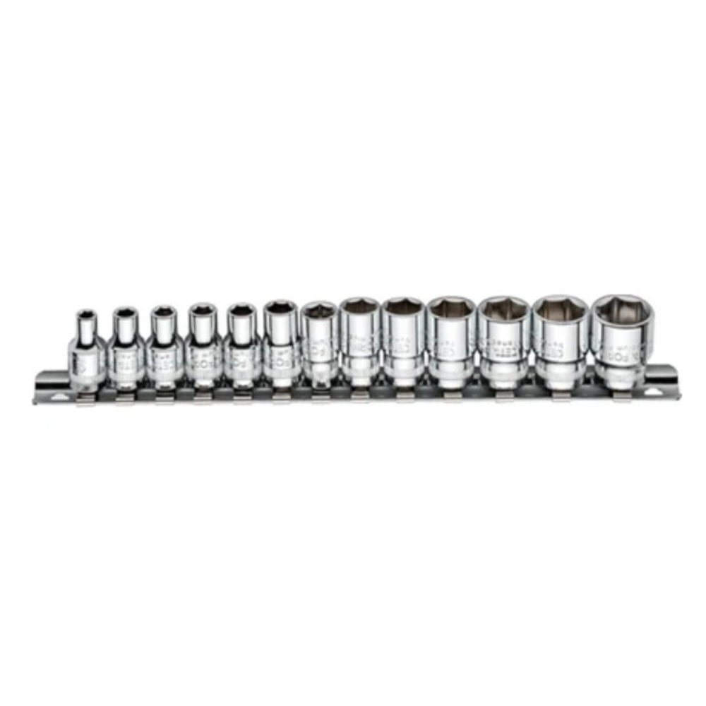 C02-RH13 13 Piece 1/4" Drive 6-Point Socket Set  on Metal Clip Rail