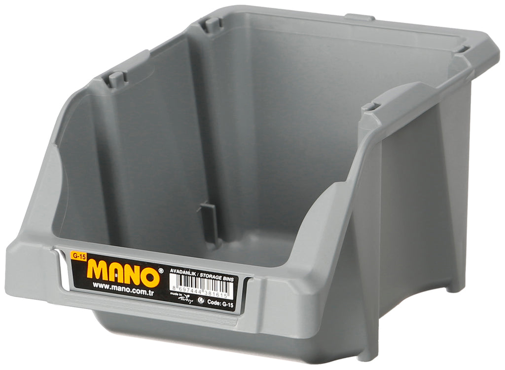 صندوق تخزين بلاستيك مفتوح لون رصاصي رقم 15 مقاس 125×195×90 مم ماركة مانو صناعة تركي