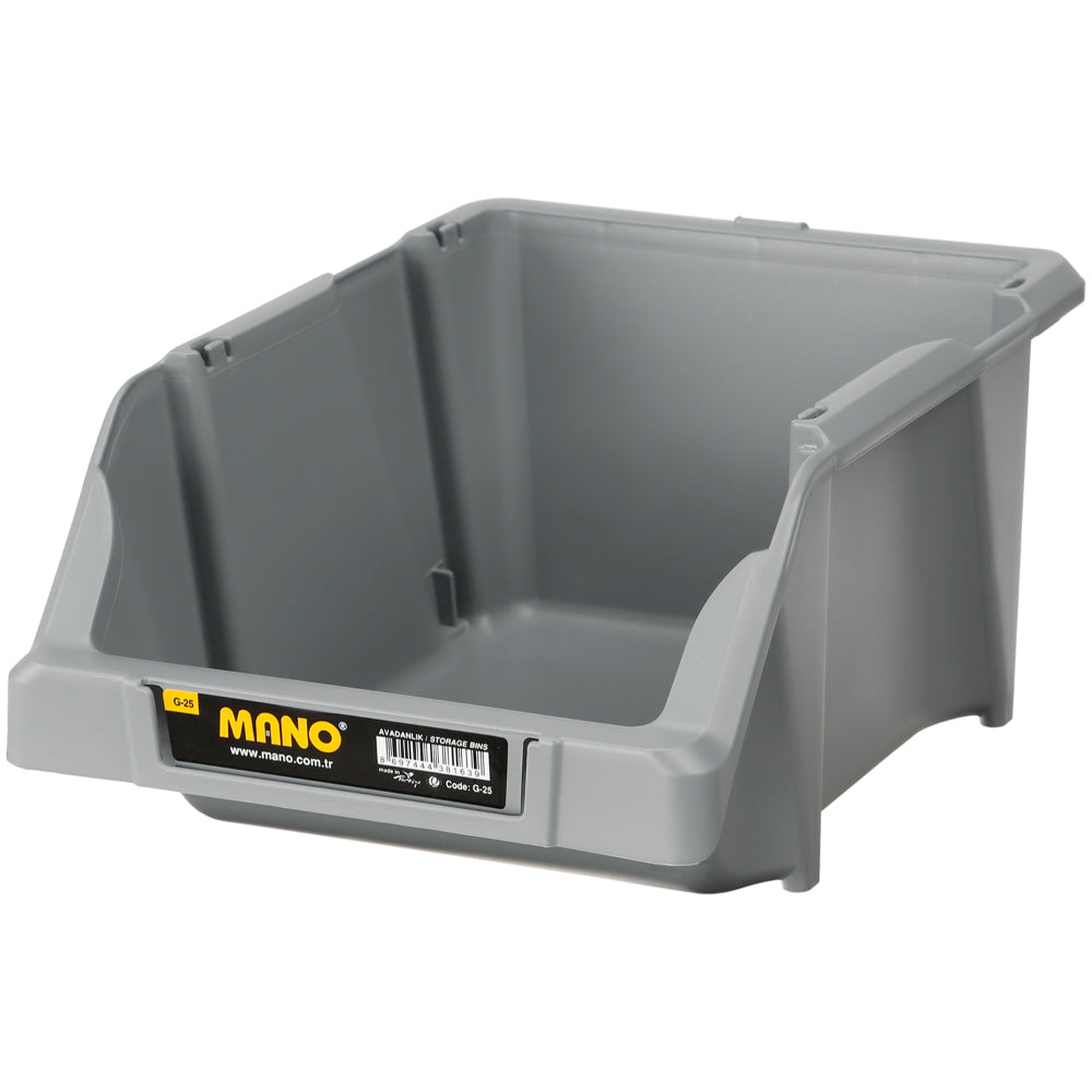 صندوق تخزين بلاستيك مفتوح لون رصاصي رقم 25 مقاس 200×300×130 مم ماركة مانو صناعة تركي