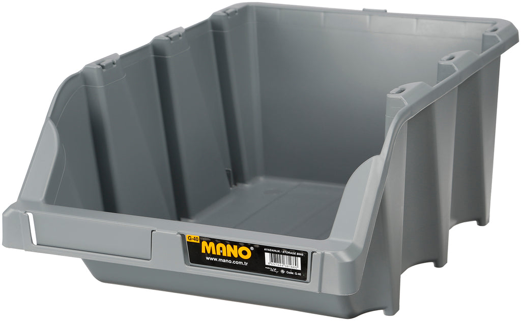 صندوق تخزين بلاستيك مفتوح لون رصاصي رقم 40 مقاس 310×490×195 مم ماركة مانو صناعة تركي