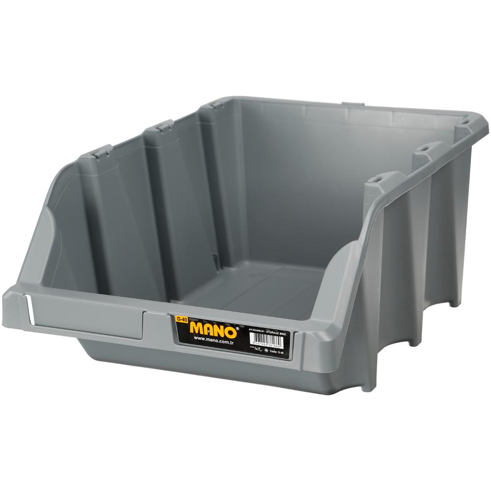 صندوق تخزين بلاستيك مفتوح لون رصاصي رقم 40 مقاس 310×490×195 مم ماركة مانو صناعة تركي