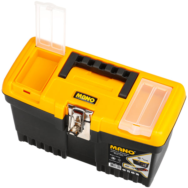 شنطة عدة بلاستيك جامبو قفل معدن بحوافظ علوية 13 بوصة مقاس 320×155×187 مم ماركة مانو صناعة تركي