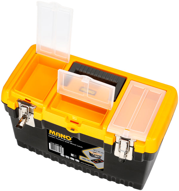 شنطة عدة بلاستيك جامبو قفل بلاستيك بحوافظ علوية 16 بوصة مقاس 413×212×224 مم ماركة مانو صناعة تركي