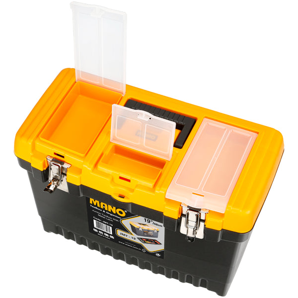 شنطة عدة بلاستيك جامبو قفل معدن بحوافظ علوية 19 بوصة مقاس 486×267×320 مم ماركة مانو صناعة تركي