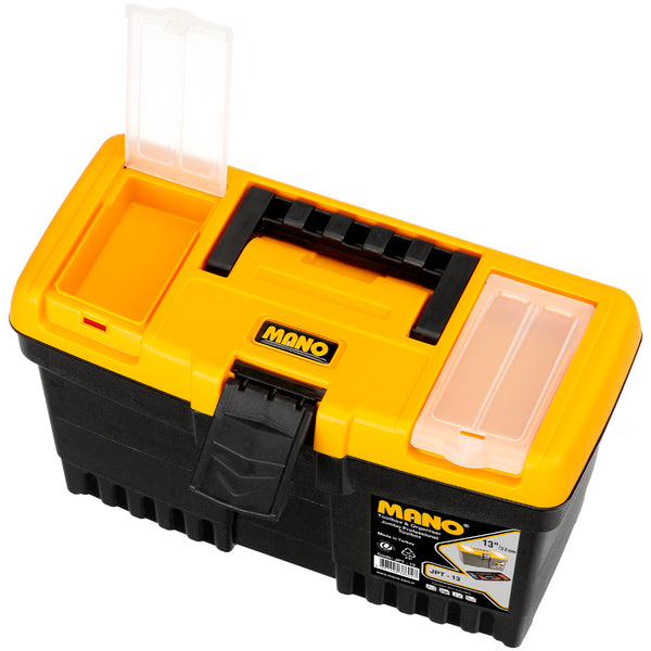 شنطة عدة بلاستيك جامبو قفل بلاستيك بحوافظ علوية 13 بوصة مقاس 320×155×187 مم ماركة مانو صناعة تركي