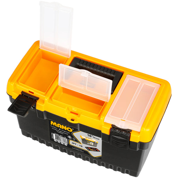 شنطة عدة بلاستيك جامبو قفل بلاستيك بحوافظ علوية 16 بوصة مقاس 413×212×224 مم ماركة مانو صناعة تركي