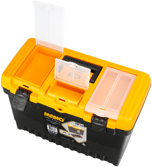 شنطة عدة بلاستيك جامبو قفل بلاستيك بحوافظ علوية 19 بوصة مقاس 486×267×320 مم ماركة مانو صناعة تركي