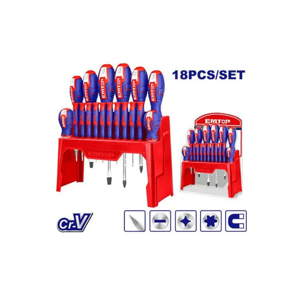 ESST1802 طقم مفكات 18 قطعة يد كاوتش بالحامل