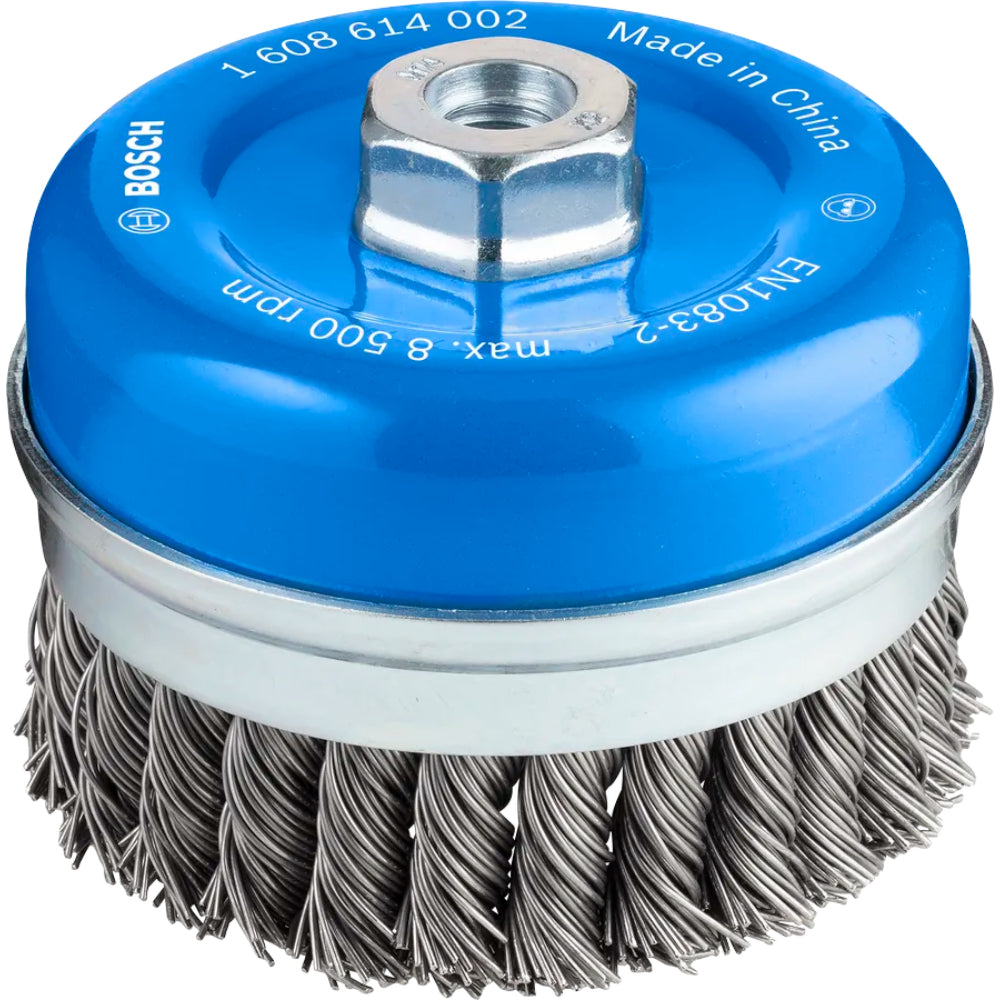 1608614002 PRO M 14 Cup brush depressed 100mm Knotted for Metal  فرشة سلك كوباية مجدولة 100 مم لحديد