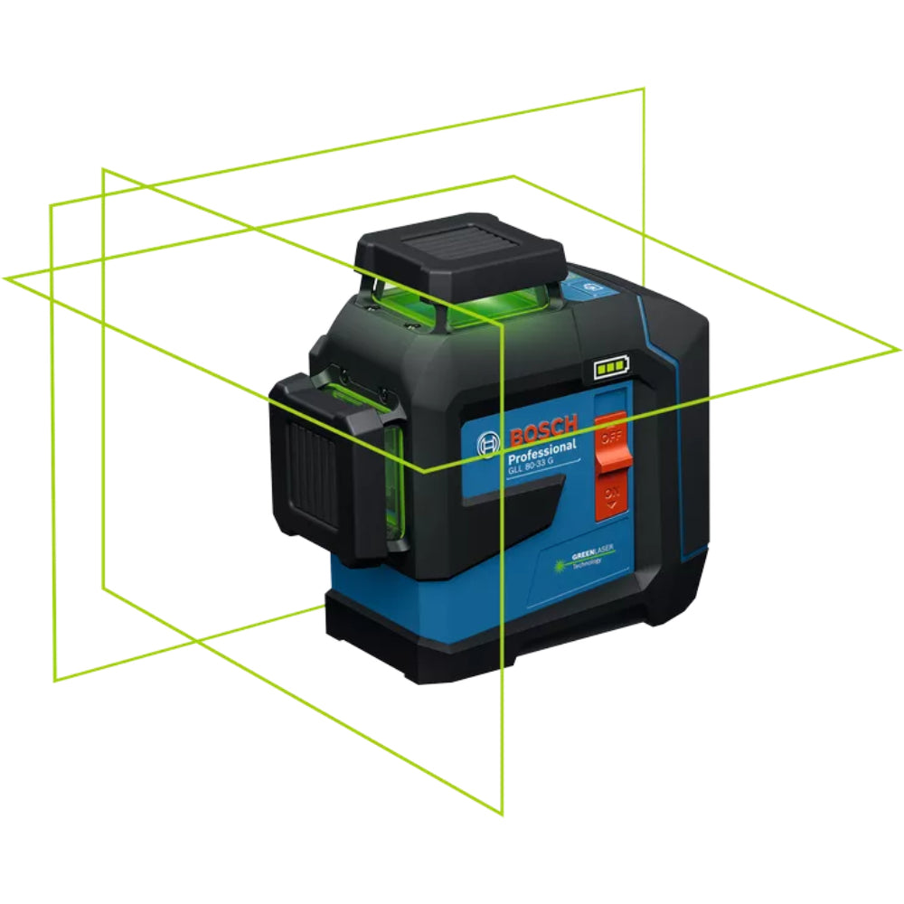 0601065501 GLL 80-33 G Li-Ion ميزان ليزر اخضر 3 خط 360 درجه 80 متر ويعمل علي حجاره او بطاريه