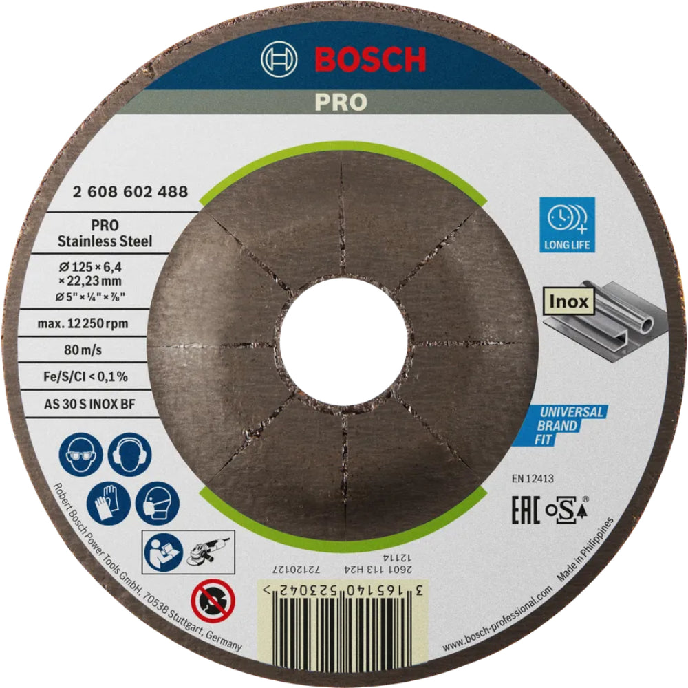 2608602488 INOX GRINDING DISC 125 x 22.2 x 6.4 mm حجر جلخ 5 بوصة ستانلس ستيل 6.4 مم