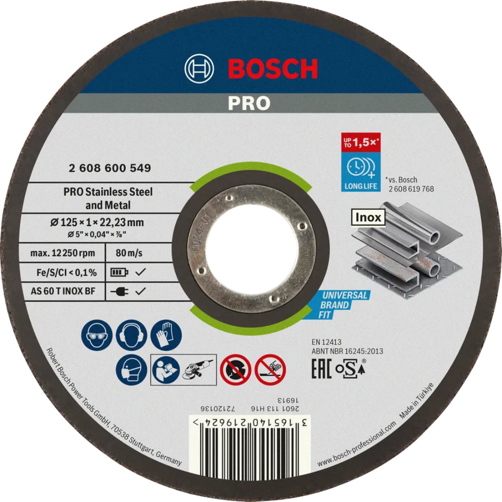 2608600220 Inox Cutting Disc (125X22.23X1.6) حجر قطيعه بسكوته 5 بوصه ستاليس ستيل 1.6 مم
