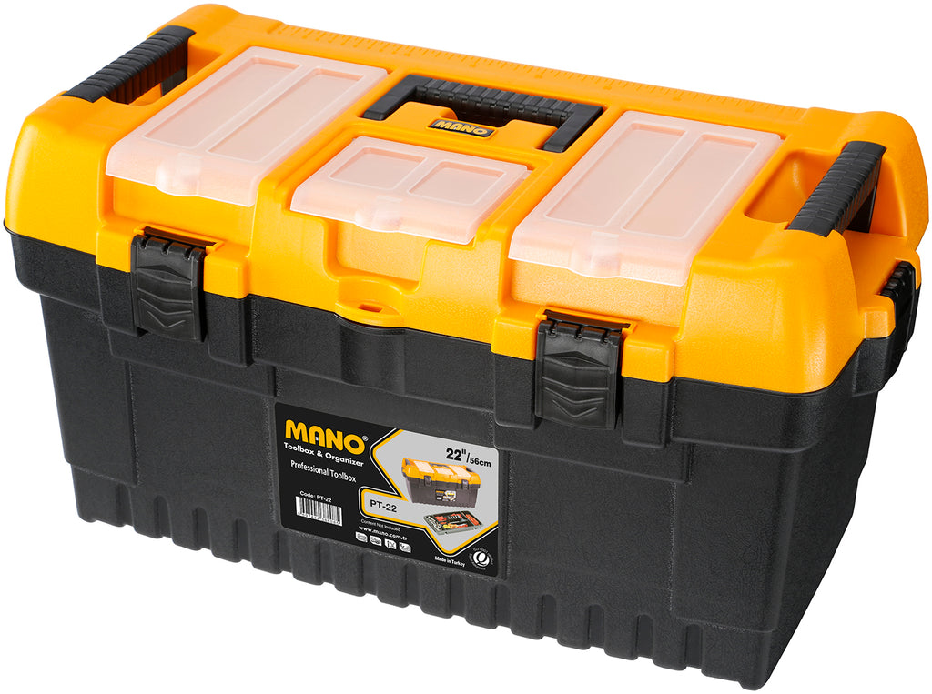 شنطة عدة بلاستيك قفل بلاستيك بحوافظ علوية 22 بوصة مقاس 564×310×310 مم ماركة مانو صناعة تركي