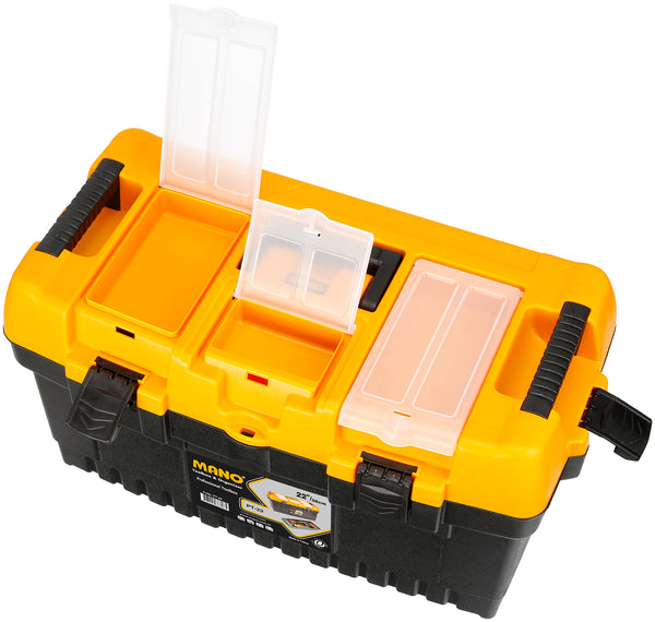 شنطة عدة بلاستيك قفل بلاستيك بحوافظ علوية 22 بوصة مقاس 564×310×310 مم ماركة مانو صناعة تركي