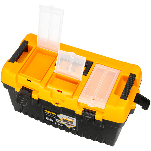 شنطة عدة بلاستيك قفل بلاستيك بحوافظ علوية 22 بوصة مقاس 564×310×310 مم ماركة مانو صناعة تركي