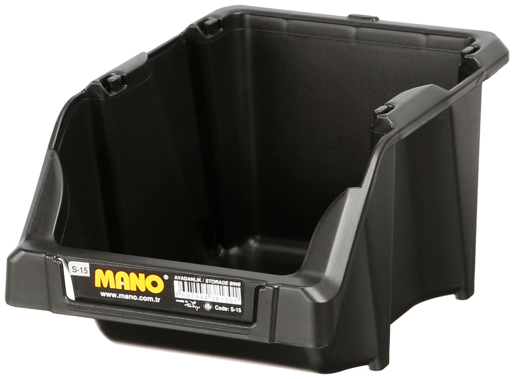 صندوق تخزين بلاستيك مفتوح لون اسود رقم 15 مقاس 125×195×90 مم ماركة مانو صناعة تركي
