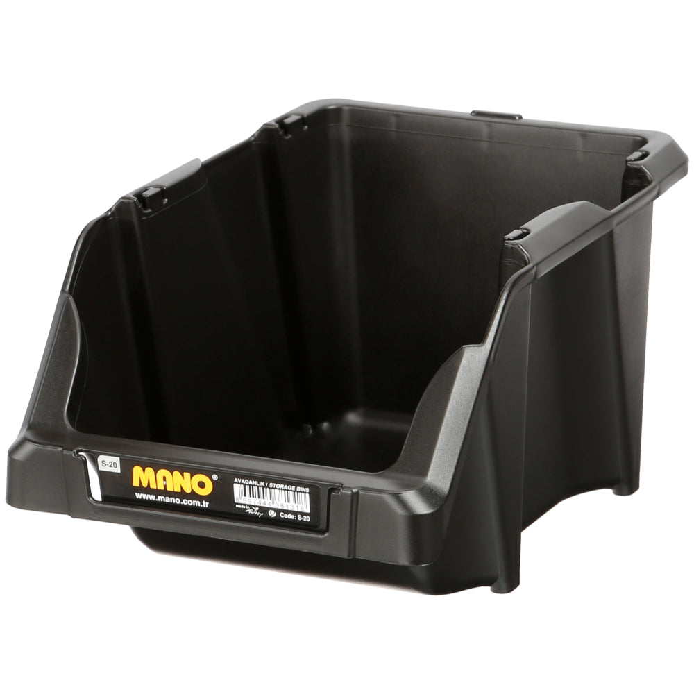 صندوق تخزين بلاستيك مفتوح لون اسود رقم 20 مقاس 152×245×122 مم ماركة مانو صناعة تركي