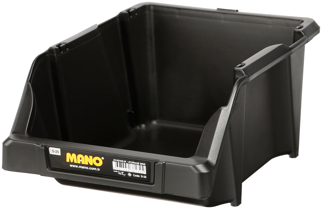 صندوق تخزين بلاستيك مفتوح لون اسود رقم 25 مقاس 200×300×130 مم ماركة مانو صناعة تركي