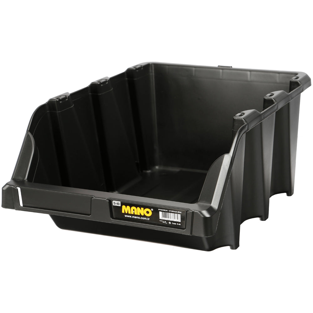 صندوق تخزين بلاستيك مفتوح لون اسود رقم 40 مقاس 310×490×195 مم ماركة مانو صناعة تركي
