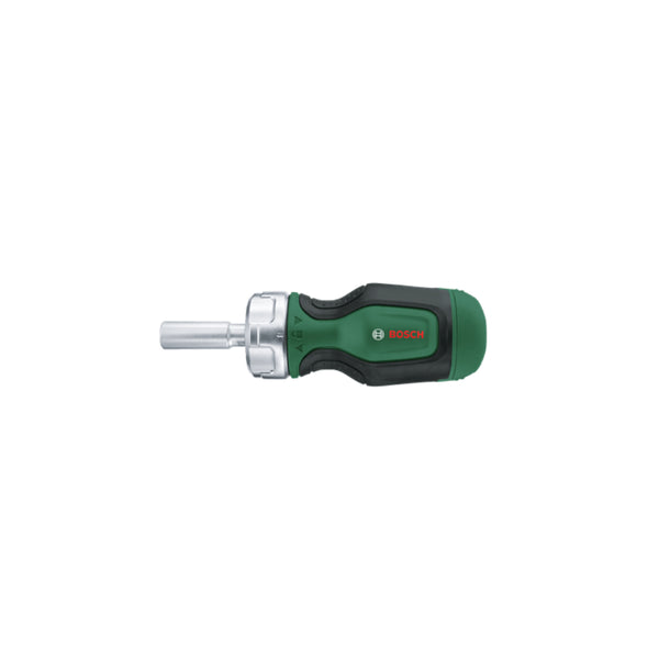 1600A027PK 1 x short ratchet screwdriver. 6 x bits (PZ1. PZ2. PH2. SL4. TX25. HEX5). in box